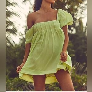 Free People Pale Lime One-Shoulder Mini Dress